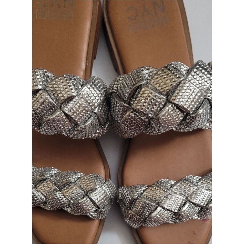 Madden NYC Women's Silver Braided Rhinestone Slide Sandals Bling Flat Shoes